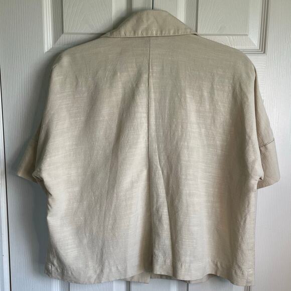 J. Jill Wearever Collared One Button Jacket Beige Lightweight Linen Blend Sz XSP - Picture 7 of 14